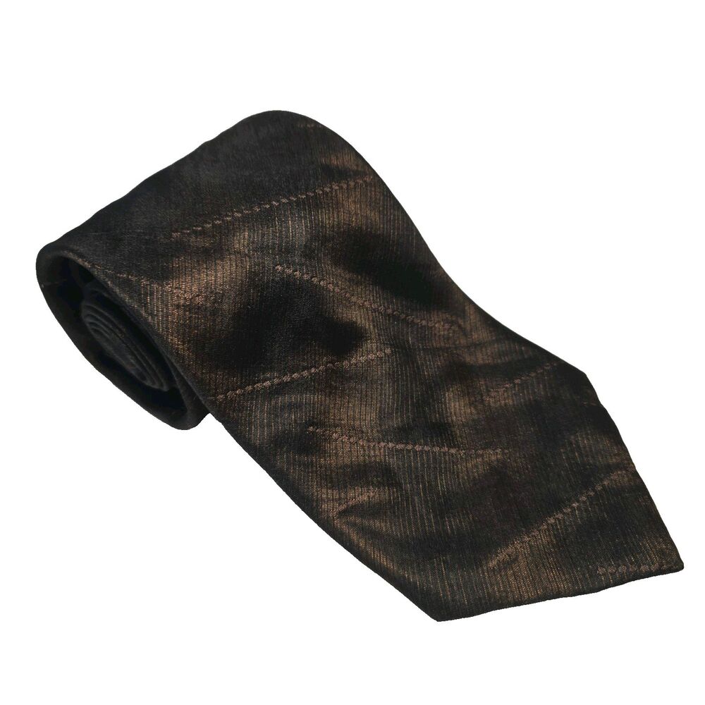 Cerruti 1881 Made in France 100% Silk Tie‎ Brown & Bronze 59.7" x 3.6"